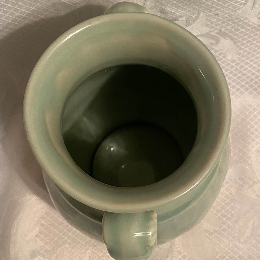 Vintage Celadon Green Vase with Rams Head Handles - Picture 3 of 5